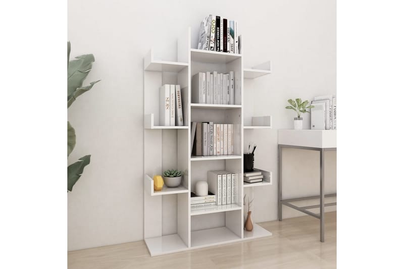 Bokhylla vit högglans 86x25,5x140 cm spånskiva - Vit - Förvaring - Hyllor - Bokhylla