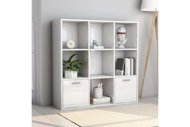 Bokhylla vit högglans 98x30x98 cm spånskiva - Vit - Förvaring - Hyllor - Bokhylla
