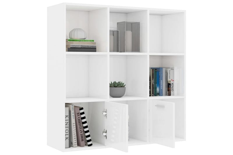 Bokhylla vit högglans 98x30x98 cm spånskiva - Vit - Förvaring - Hyllor - Bokhylla