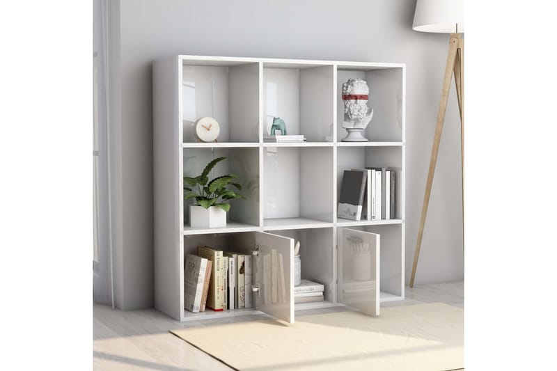 Bokhylla vit högglans 98x30x98 cm spånskiva - Vit - Förvaring - Hyllor - Bokhylla