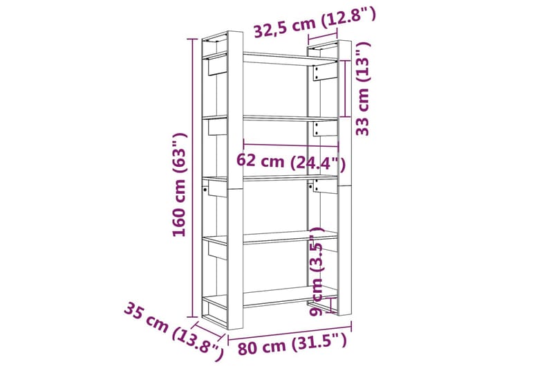 Bokhylla/rumsavdelare 80x35x160 cm massiv furu - Brun - Förvaring - Hyllor - Bokhylla