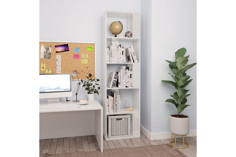 Bokhylla/Rumsavdelare högglans vit 45x24x159 cm spånskiva - Vit - Förvaring - Hyllor - Bokhylla
