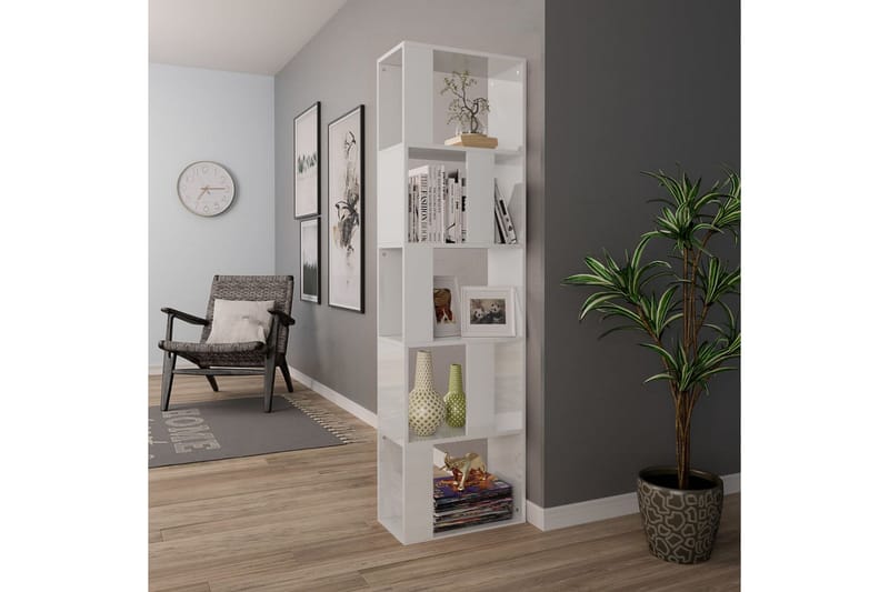 Bokhylla/Rumsavdelare högglans vit 45x24x159 cm spånskiva - Vit - Förvaring - Hyllor - Bokhylla
