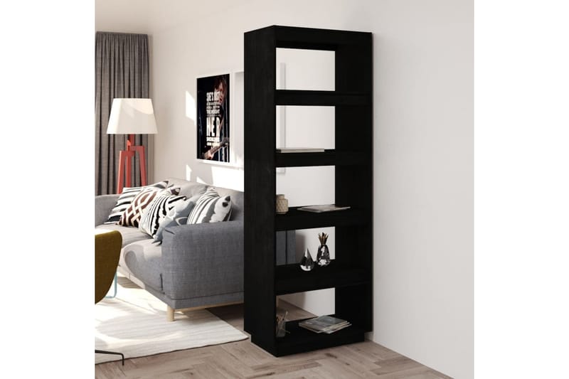Bokhylla/rumsavdelare svart 60x35x167 cm massiv furu - Svart - Förvaring - Hyllor - Bokhylla