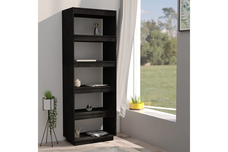 Bokhylla/rumsavdelare svart 60x35x167 cm massiv furu - Svart - Förvaring - Hyllor - Bokhylla