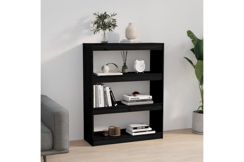 Bokhylla/rumsavdelare svart 80x30x103,5 cm massiv furu - Svart - Förvaring - Hyllor - Bokhylla