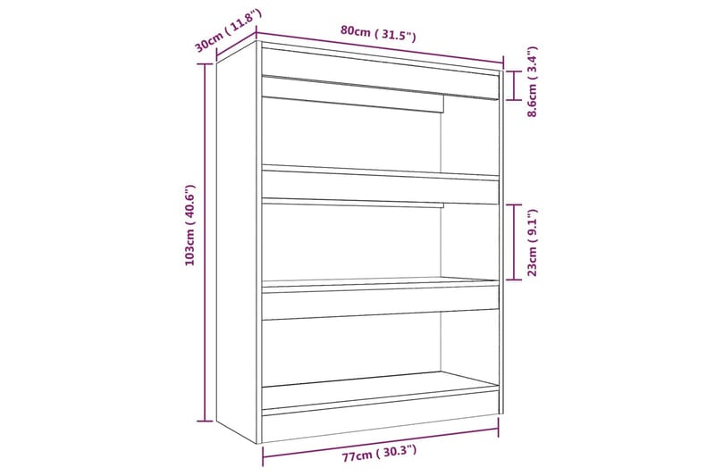Bokhylla/Rumsavdelare vit 80x30x103 cm konstruerat trä - Vit - Förvaring - Hyllor - Bokhylla