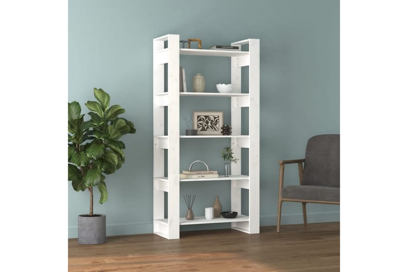 Bokhylla/rumsavdelare vit 80x35x160 cm massiv furu - Vit - Förvaring - Hyllor - Bokhylla