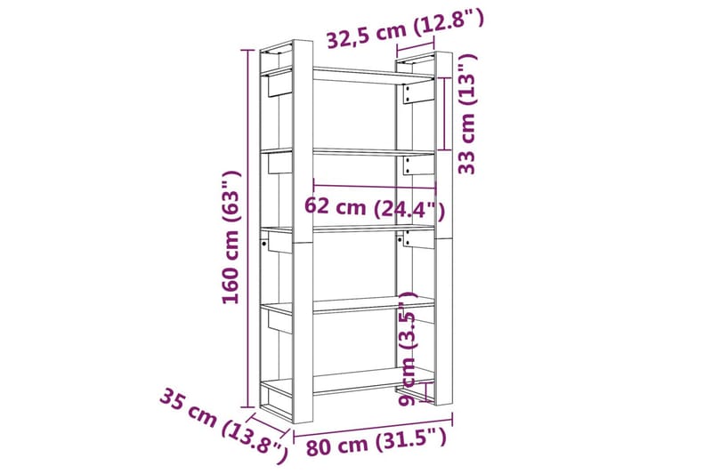 Bokhylla/rumsavdelare vit 80x35x160 cm massiv furu - Vit - Förvaring - Hyllor - Bokhylla