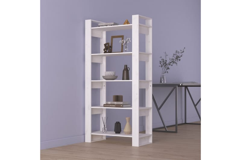 Bokhylla/rumsavdelare vit 80x35x160 cm massiv furu - Vit - Förvaring - Hyllor - Bokhylla