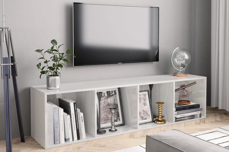 Bokhylla/TV-bänk vit högglans 143x30x36 cm - Vit - Förvaring - Hyllor - Bokhylla