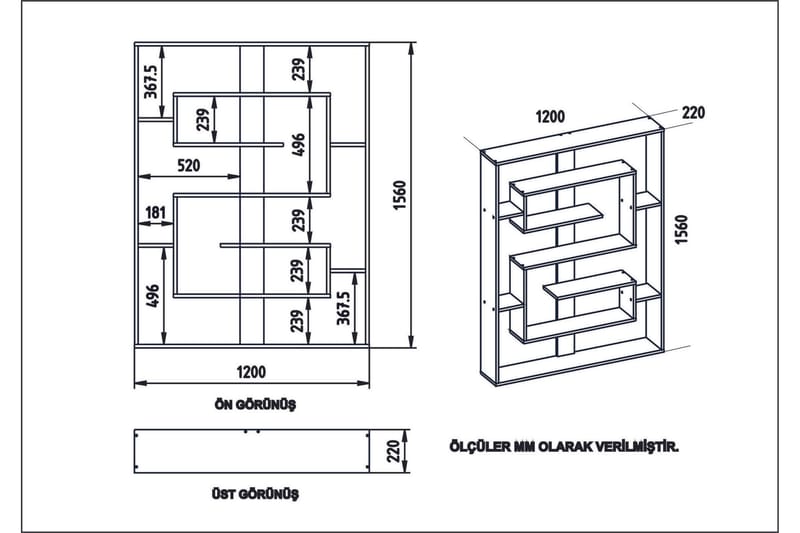 Caulside Bokhylla 120 cm - Valnöt|Svart - Förvaring - Hyllor - Bokhylla