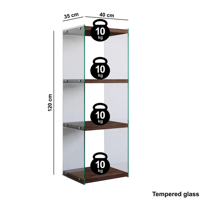 Dalshult Bokhylla 40 cm i Glas med Träskiva - Genomskinlig - Förvaring - Hyllor - Bokhylla
