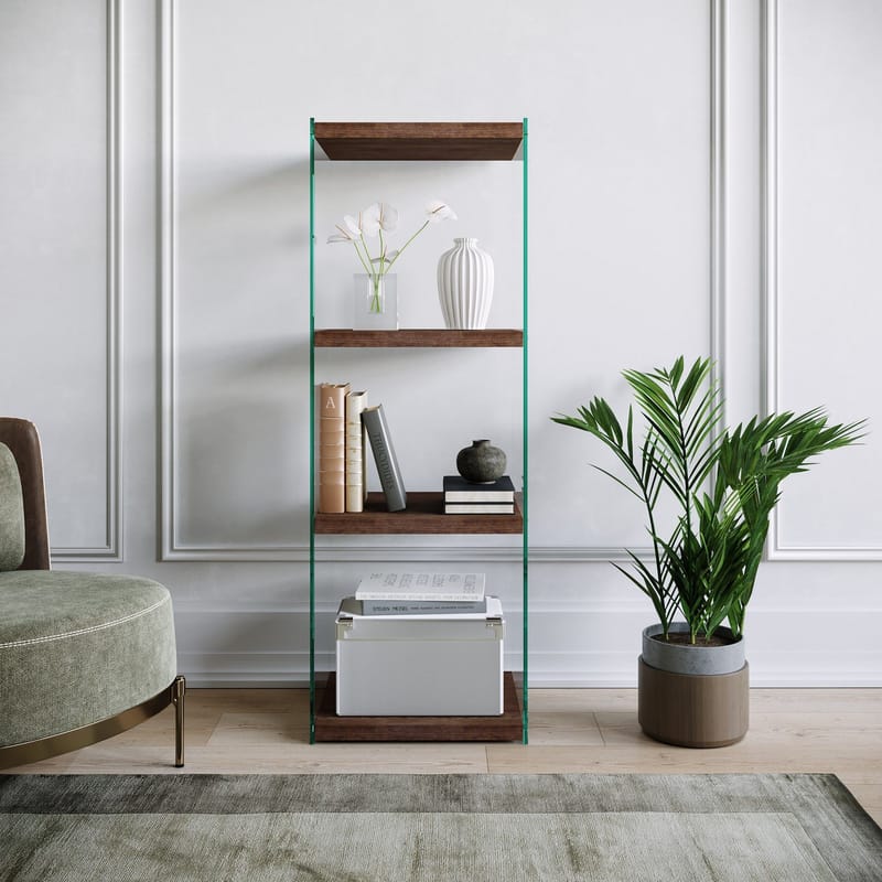 Dalshult Bokhylla 40 cm i Glas med Träskiva - Genomskinlig - Förvaring - Hyllor - Bokhylla