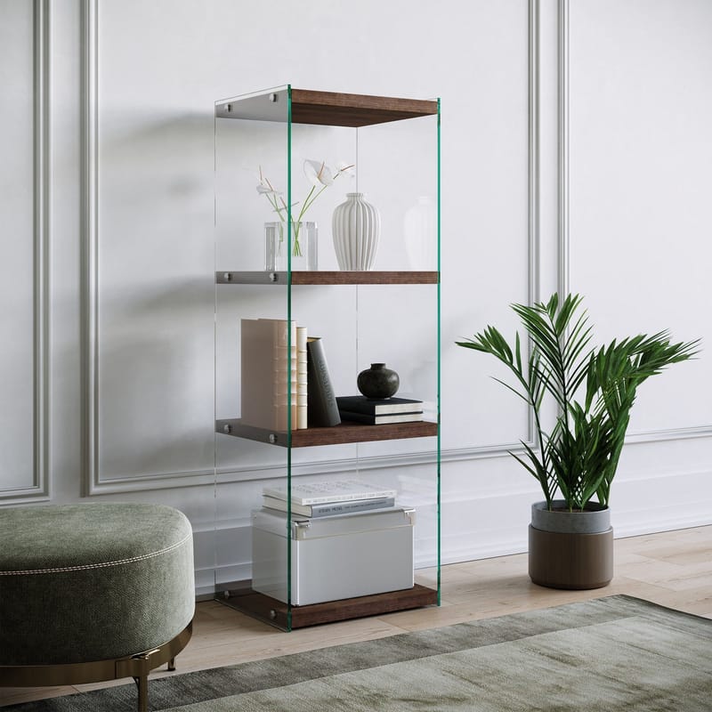 Dalshult Bokhylla 40 cm i Glas med Träskiva, Genomskinlig