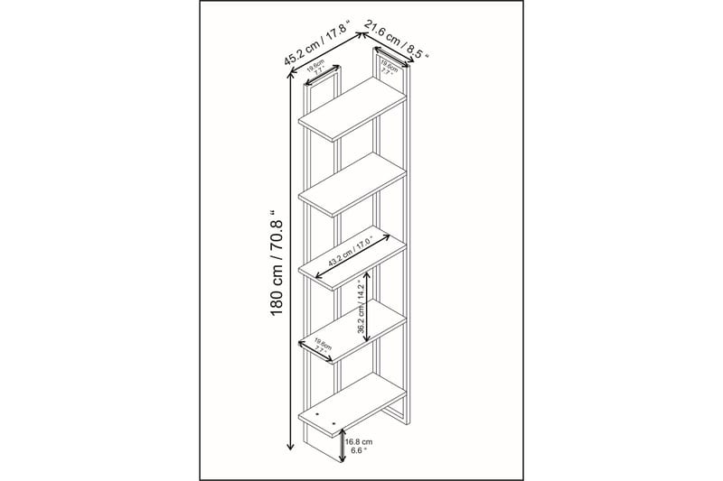 Desgrar Bokhylla 45.2x180 cm i Trä med Metallram - Vit - Förvaring - Hyllor - Bokhylla