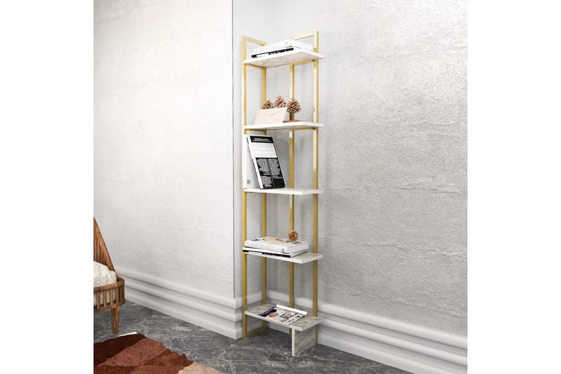 Desgrar Bokhylla 45.2x180 cm i Trä med Metallram - Vit - Förvaring - Hyllor - Bokhylla
