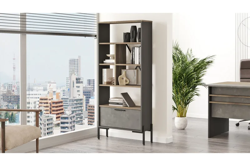 Desgrar Bokhylla 45x76 cm - Brun/Betonggrå/Antracit - Förvaring - Hyllor - Bokhylla