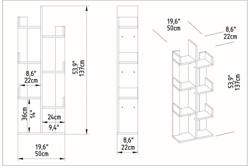Desgrar Bokhylla 50x173 cm - Brun - Förvaring - Hyllor - Bokhylla