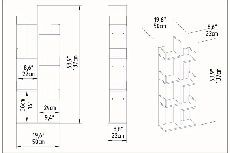 Desgrar Bokhylla 50x173 cm - Brun - Förvaring - Hyllor - Bokhylla