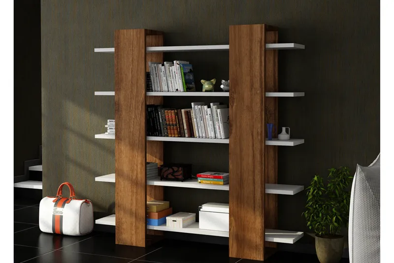 ELLINA Bokhylla Vit/Valnöt - Vit/Valnöt - Förvaring - Hyllor - Bokhylla