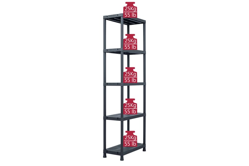 Förvaringshylla svart 125 kg 60x30x180 cm plast - Svart - Förvaring - Hyllor - Bokhylla