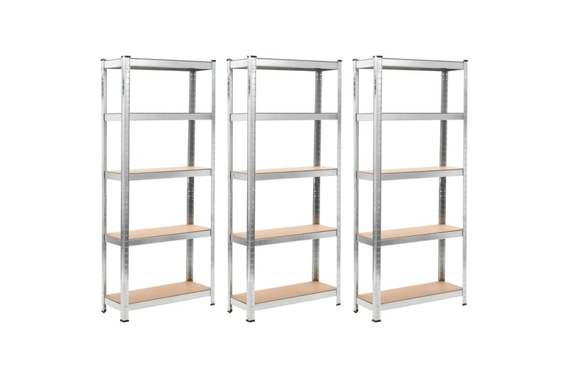 Förvaringshyllor 3 st silver 75x30x172 cm stål och MDF - Silver - Förvaring - Hyllor - Bokhylla