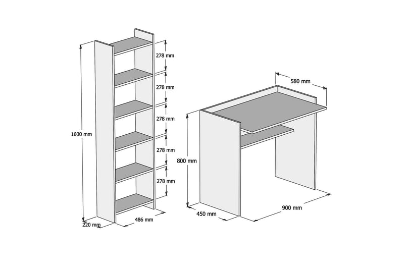GIANGROSSO Skrivbord och Bokhylla 90 cm Vit - Förvaring - Hyllor - Bokhylla