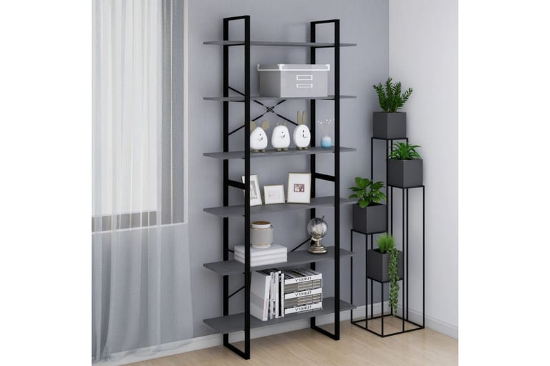 Hög bokhylla grå 100x30x210 cm massiv furu - Grå - Förvaring - Hyllor - Bokhylla