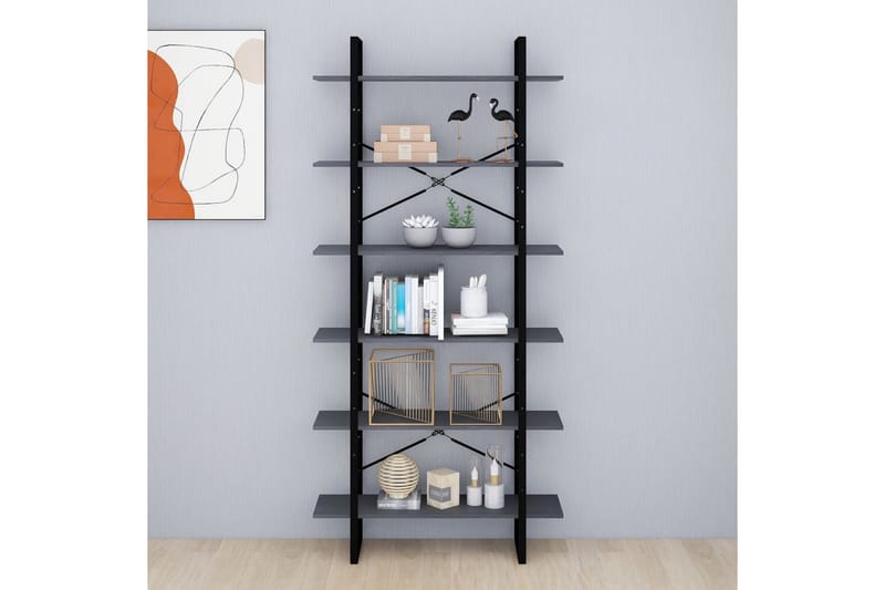 Hög bokhylla grå 100x30x210 cm massiv furu - Grå - Förvaring - Hyllor - Bokhylla