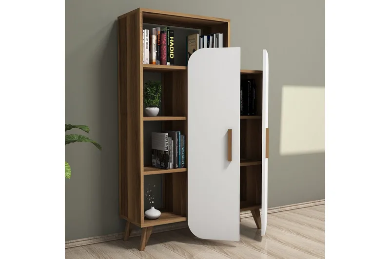 Hommaz Bokhylla med Dörrar - Valnöt/Vit - Förvaring - Hyllor - Bokhylla
