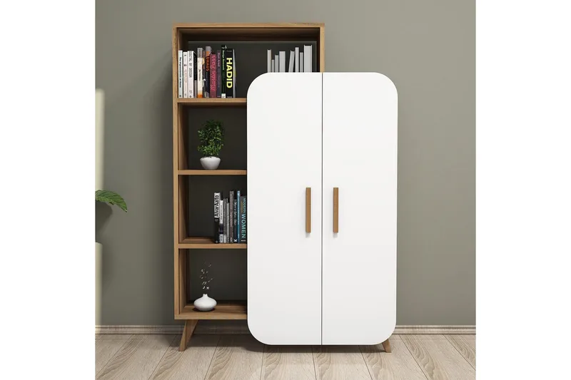 Hommaz Bokhylla med Dörrar - Valnöt/Vit - Förvaring - Hyllor - Bokhylla