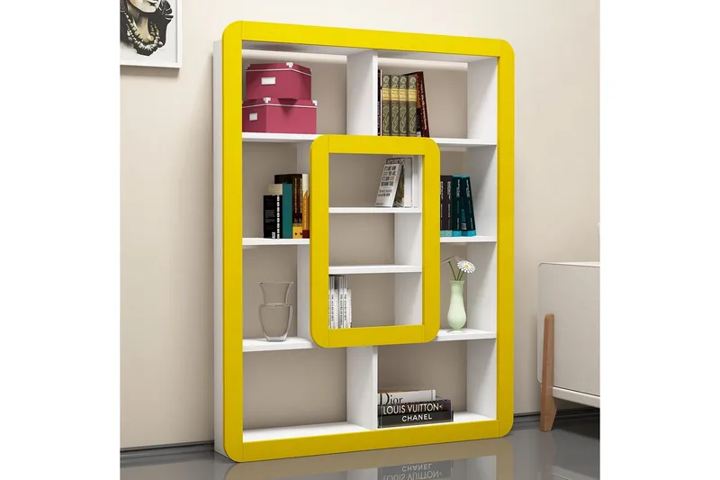 Hovdane Bokhylla 109 cm - Vit/Gul - Förvaring - Hyllor - Bokhylla