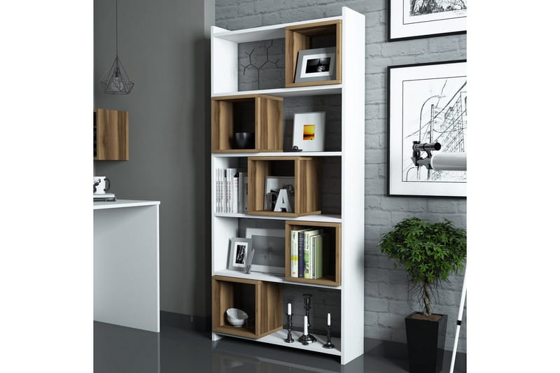 Hovdane Bokhylla 80 cm - Vit/Brun - Förvaring - Hyllor - Bokhylla