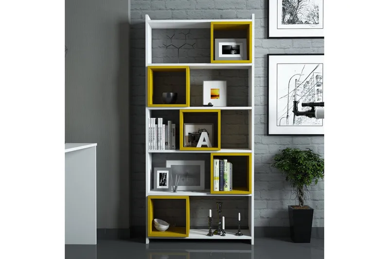 Hovdane Bokhylla 80 cm - Vit/Gul - Förvaring - Hyllor - Bokhylla