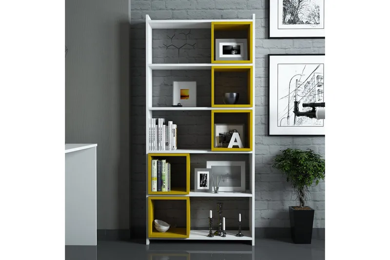 Hovdane Bokhylla 80 cm - Vit/Gul - Förvaring - Hyllor - Bokhylla