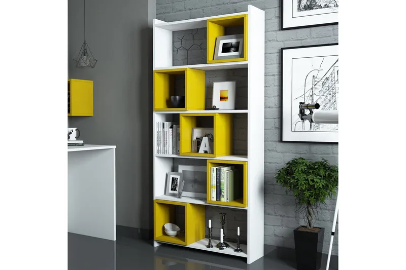 Hovdane Bokhylla 80 cm - Vit/Gul - Förvaring - Hyllor - Bokhylla