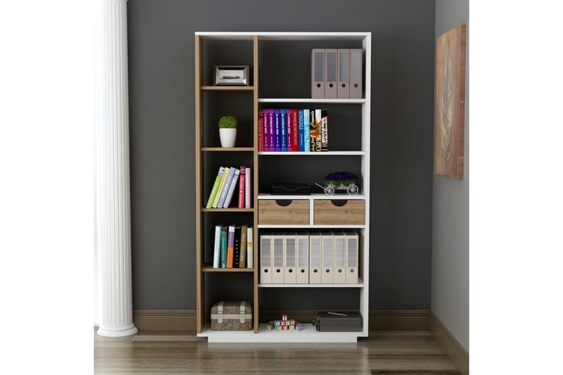 HUREL Bokhylla 80 cm Vit/Valnöt - Förvaring - Hyllor - Bokhylla