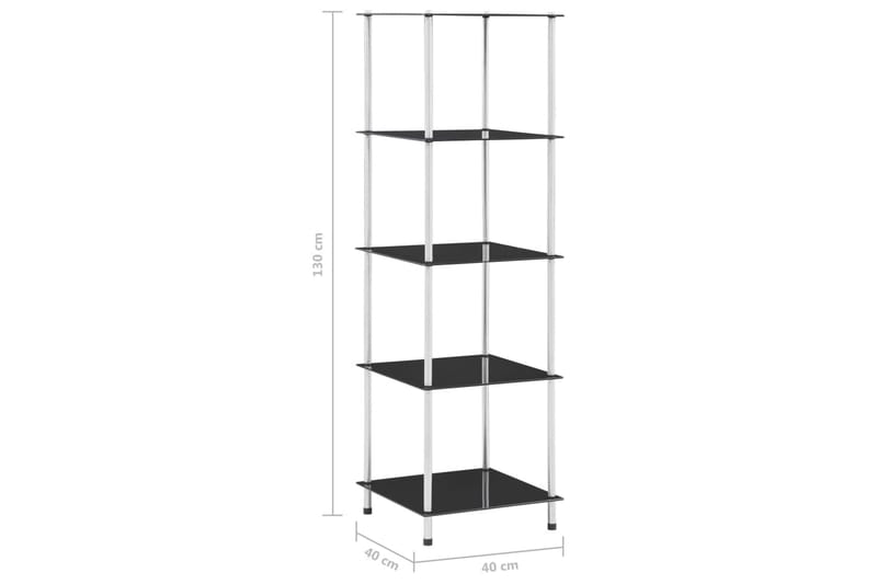 Hylla 5 hyllplan svart 40x40x130 cm härdat glas - Svart - Förvaring - Hyllor - Bokhylla