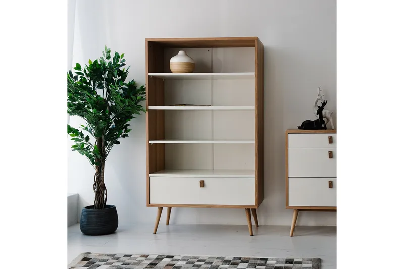 Hylla Helena Vit 80x40xh140 cm Mdf Naturlig/Vit - Förvaring - Hyllor - Bokhylla