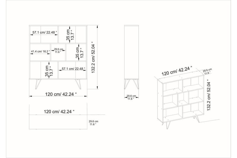 NOSTRA Bokhylla 120x30 cm 4 Hyllor Vit - Förvaring - Hyllor - Bokhylla