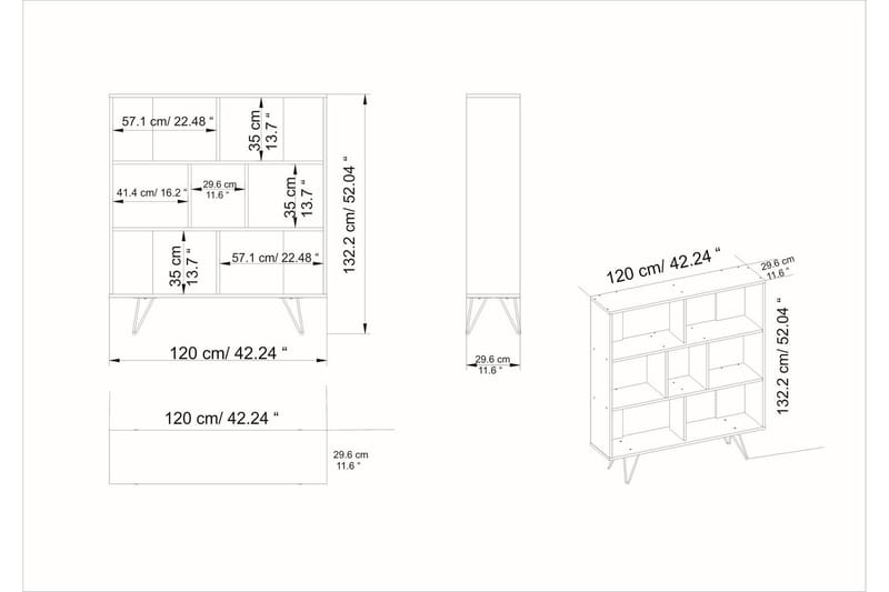 NOSTRA Bokhylla 120x30 cm 4 Hyllor Vit - Bokhylla