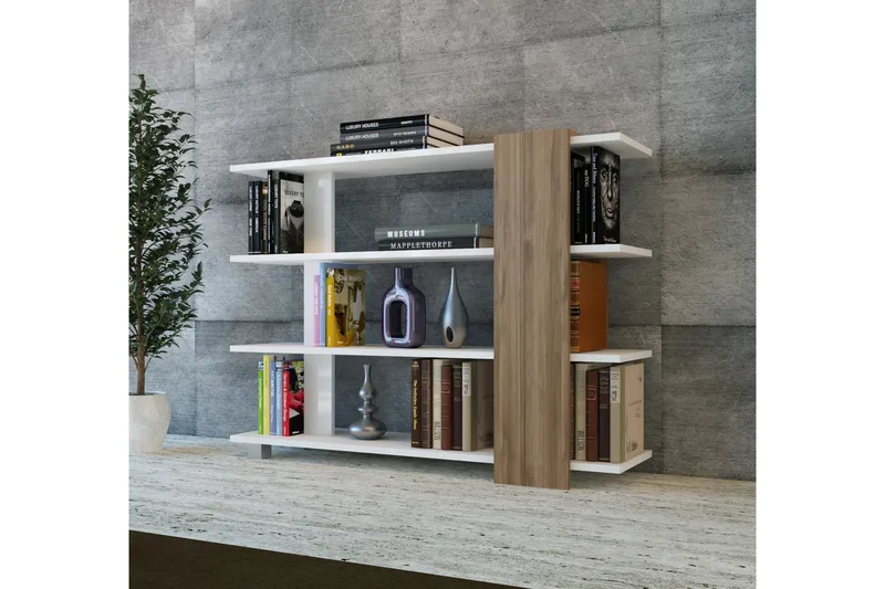 Nurtane Bokhylla - Vit/Valnöt - Förvaring - Hyllor - Bokhylla