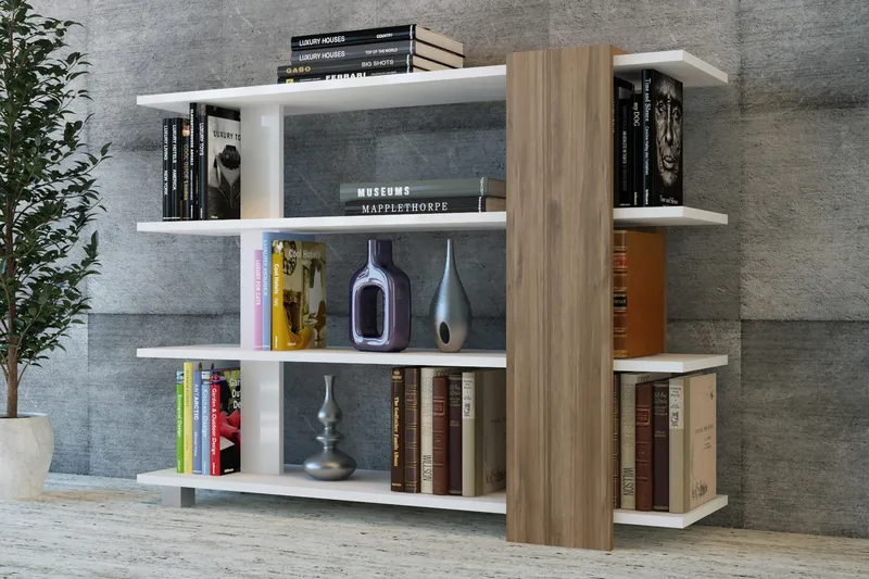 Nurtane Bokhylla, Vit/Valnöt