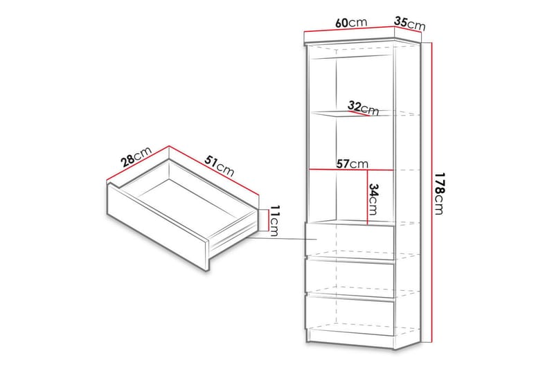 OFFICE Hylla 60x35x180 cm - Vit - Förvaring - Hyllor - Bokhylla