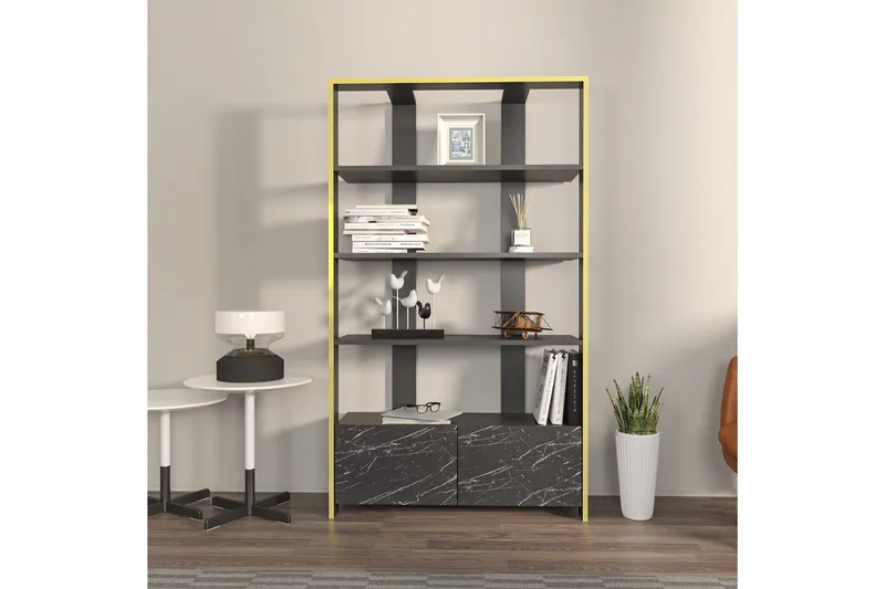 Bokhylla Ossin Svart / Marmor - Svart / Marmor - Förvaring - Hyllor - Bokhylla