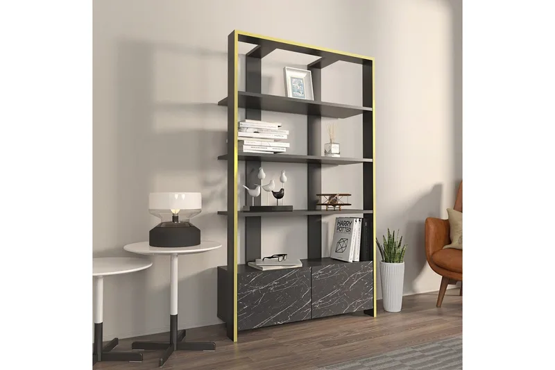 Bokhylla Ossin Svart / Marmor - Svart / Marmor - Förvaring - Hyllor - Bokhylla