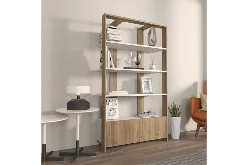 Bokhylla Ossin Vit / Valnöt - Vit / Valnöt - Förvaring - Hyllor - Bokhylla