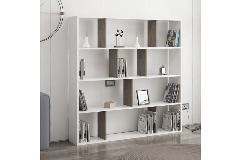 POTOCI Bokhylla 145x25 cm Vit/Mörkbrun