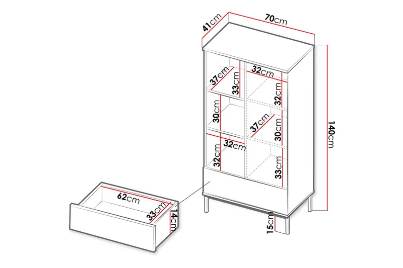 Querty Bokhylla 70x140x41 cm - Vit/Svart - Förvaring - Hyllor - Bokhylla